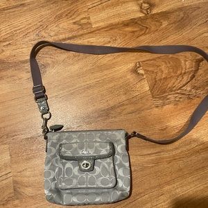 Gray/silver Coach crossbody